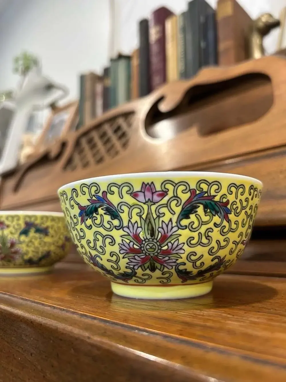 3 Chinese Famille Rose Yellow Porcelain Bowls